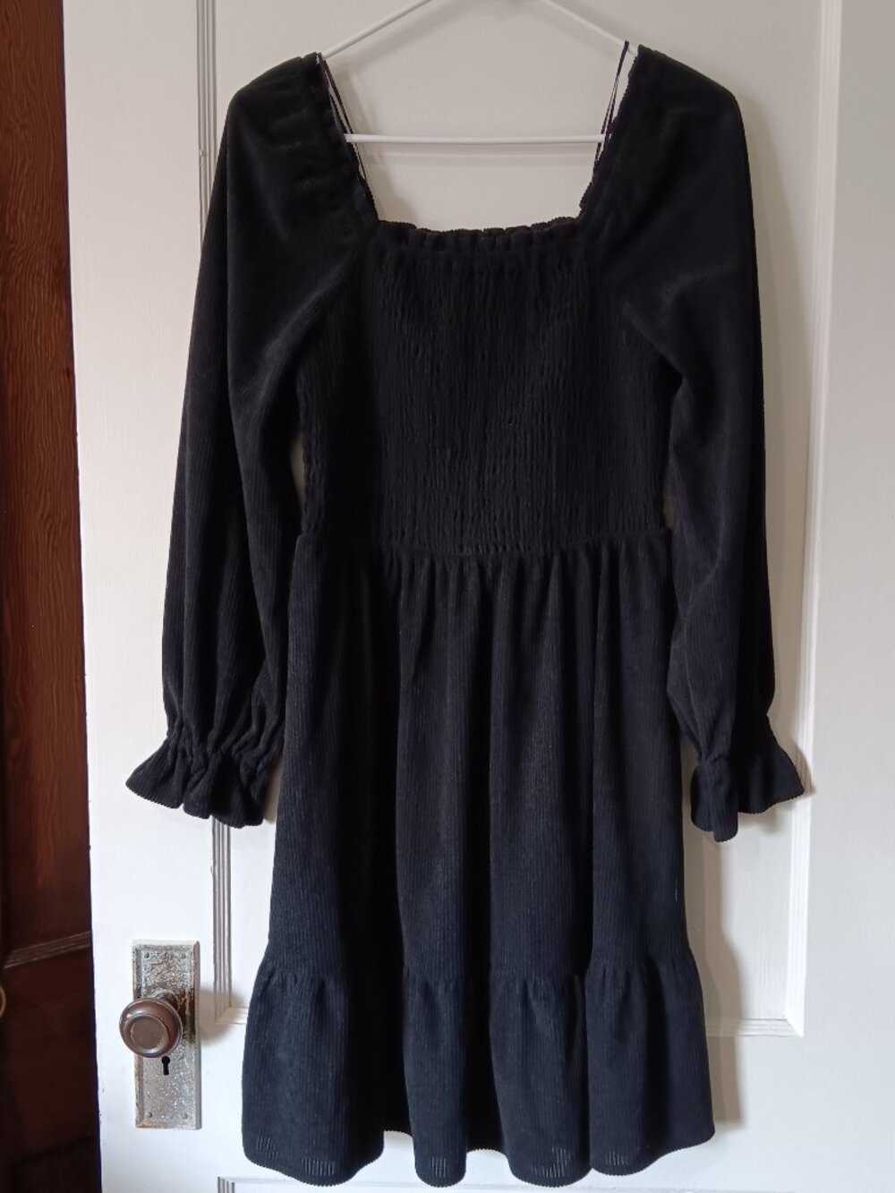 Corduroy Square-Neck Baby Doll Black Dress Smocked 89th + Madison M Whimsigoth